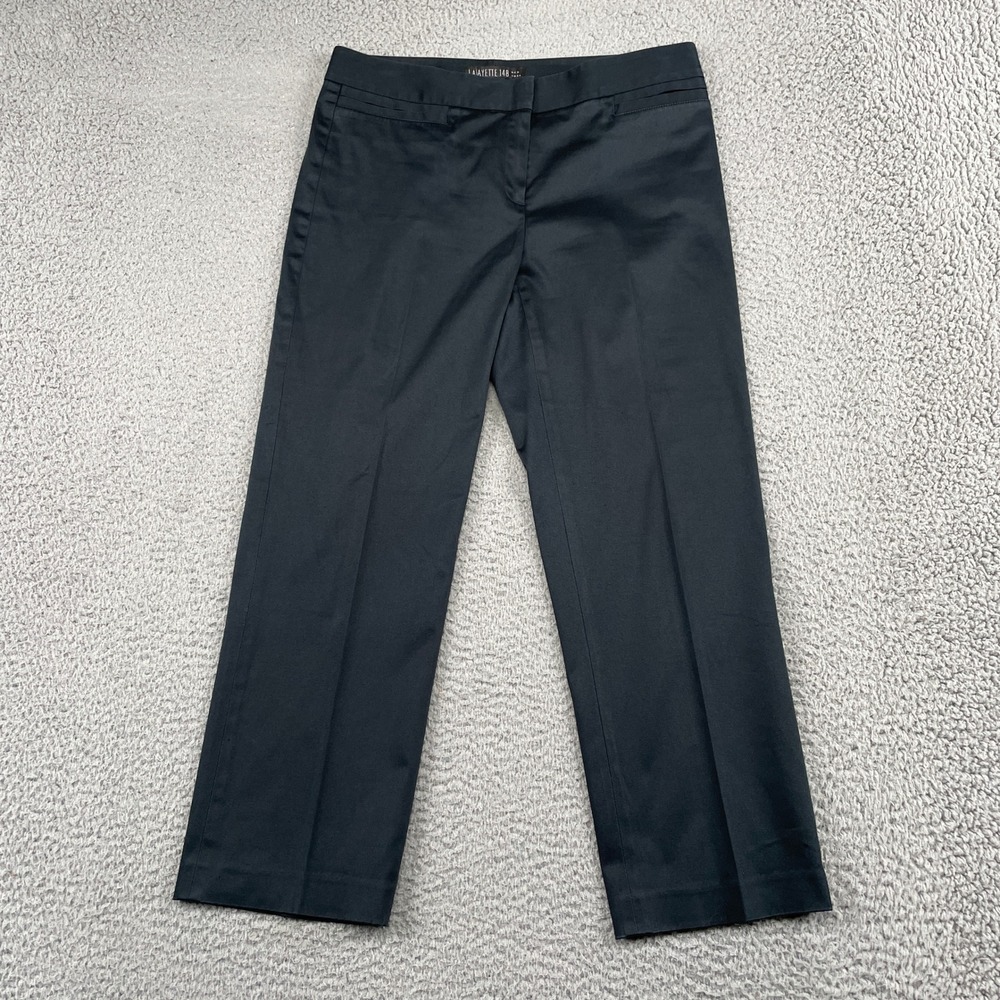 Lafayette 148 Pants Women 4 Black Straight Leg Cotton Blend Trousers Dressy